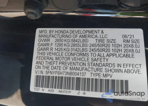 2022 Honda Pilot Awd Black Edition from USA, damaged, VIN 5FNYF6H73NB004137